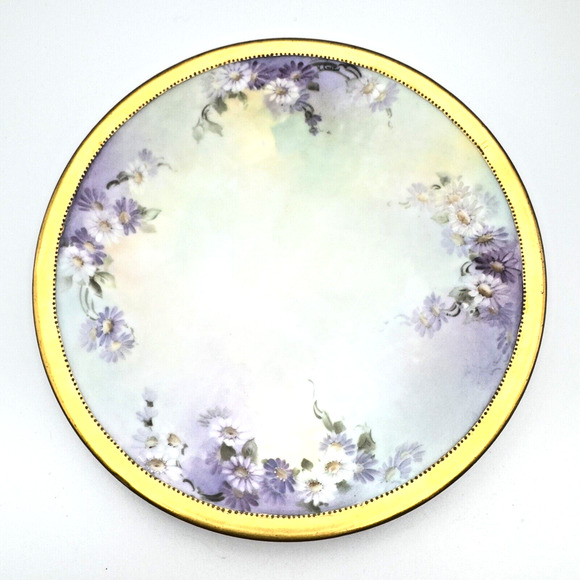 PL Limoges France Hand Painted Floral Gilt Plate Artist Signed Daisies 6.5" - Picture 1 of 7
